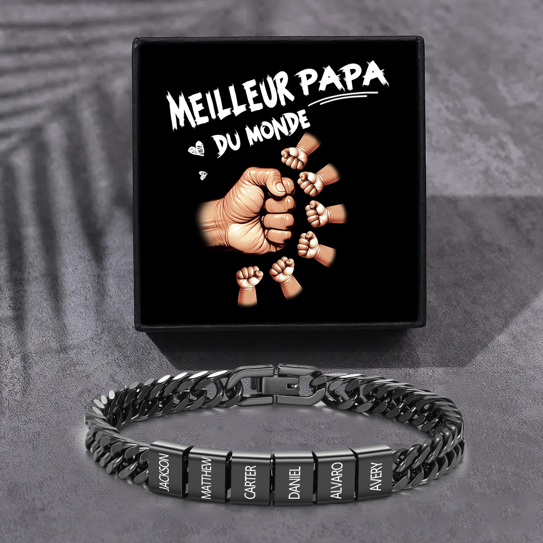 Bracelet Cubain Personnalisé pour Papa, couleurs argent/or/noir