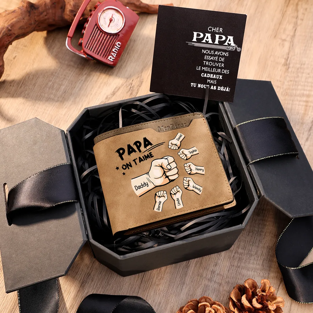 À mon Papa-Portefeuille Personnalisés avec 3 Prénoms et Poings Portefeuille Homme Classique Cadeaux Fête Des Pères | Jessemade