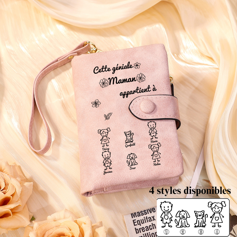 Portefeuille Personnalisé pour Maman – 6 Prénoms et Motifs Enfants | Jessemade