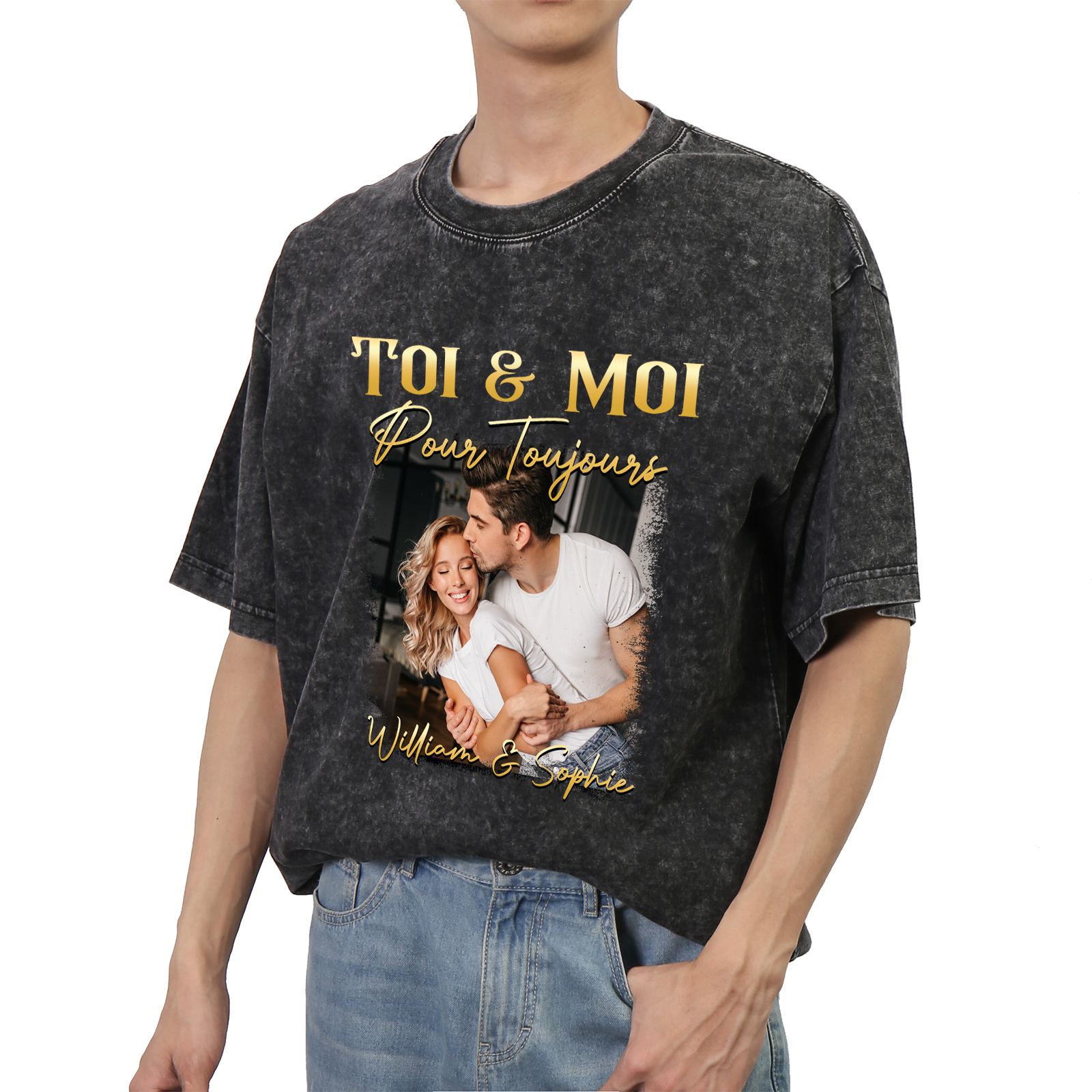 T-Shirt Personnalisé avec Photo et Prénoms T-Shirt en noir pour Couple | Jessemade