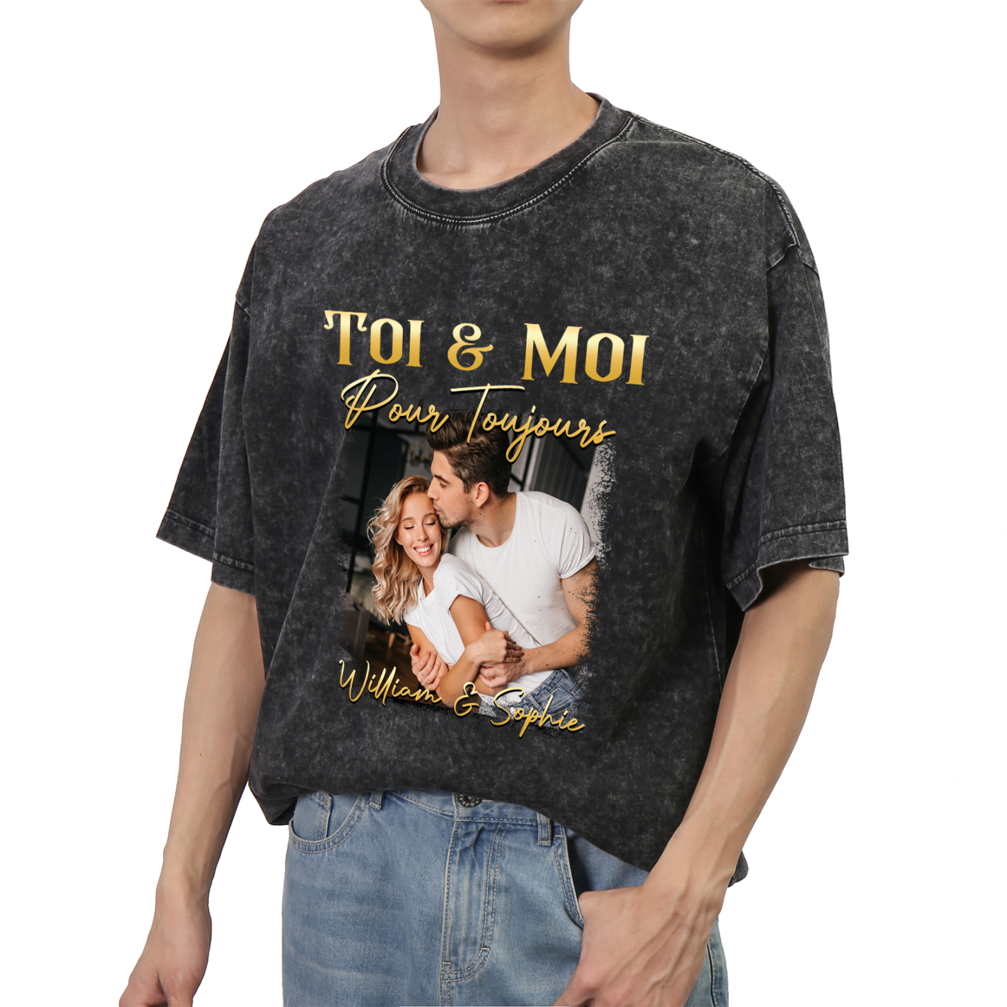 T-Shirt Personnalisé avec Photo et Prénoms T-Shirt en noir pour Couple | Jessemade