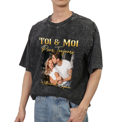 T-Shirt Personnalisé avec Photo et Prénoms T-Shirt en noir pour Couple | Jessemade