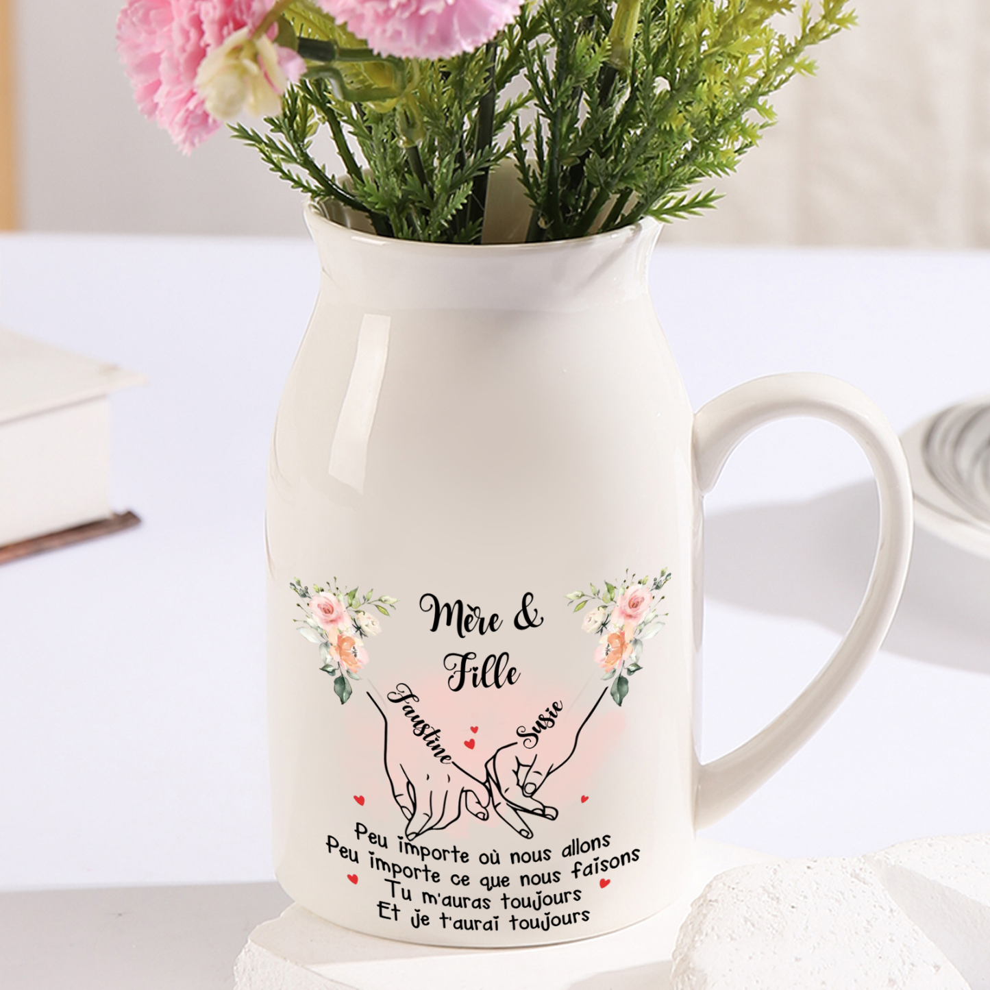 Vase 1-6 prénoms gravés et fleurs personnalisées | Jessemade