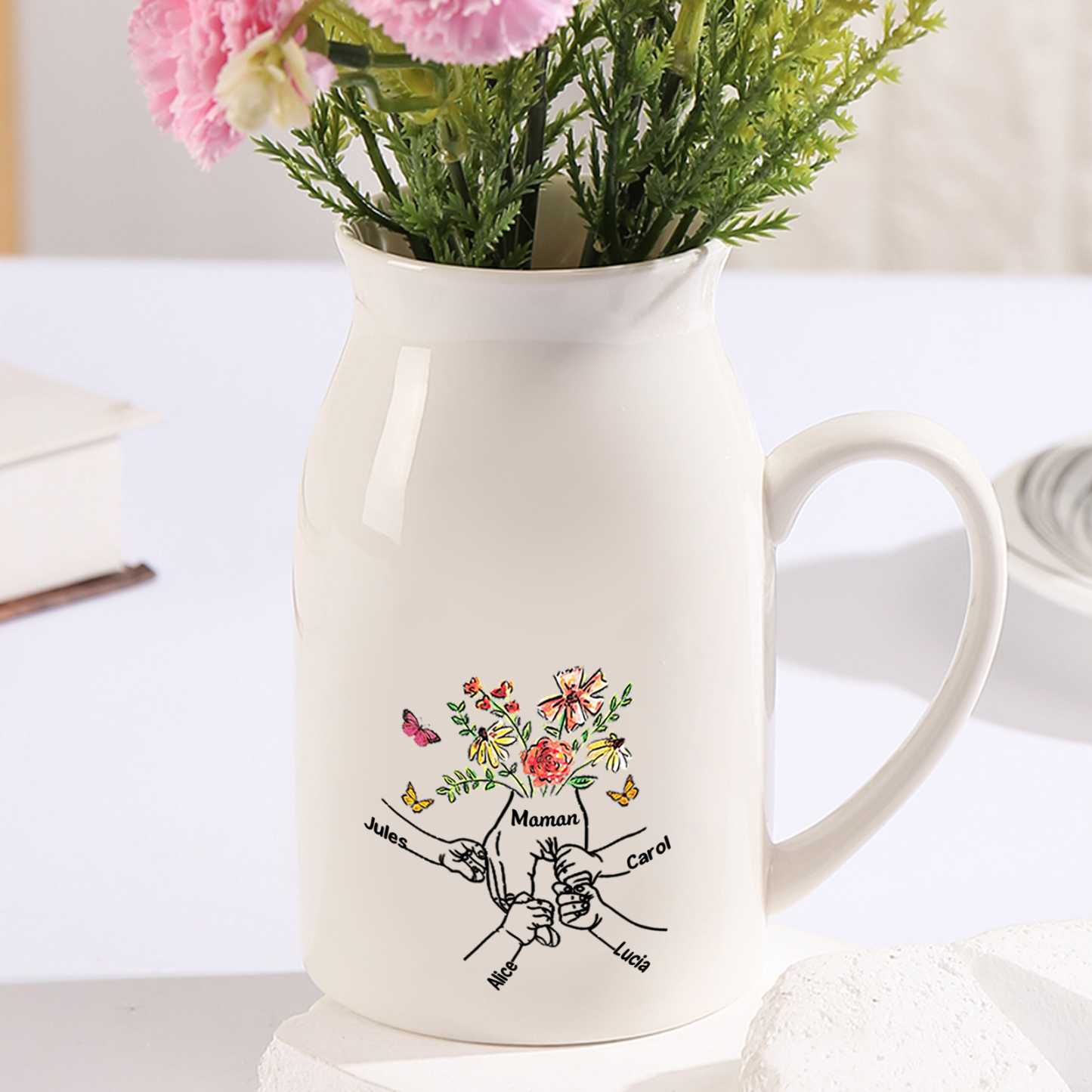 Vase personnalisé avec prénoms maman et fille en fleurs | Jessemade