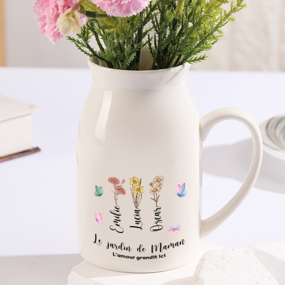 [Copy]Vase Personnalisé avec 2-8 Prénoms et 1 Texte Vase en Céramique Motif la Main dans la Main (sans fleurs) | Jessemade