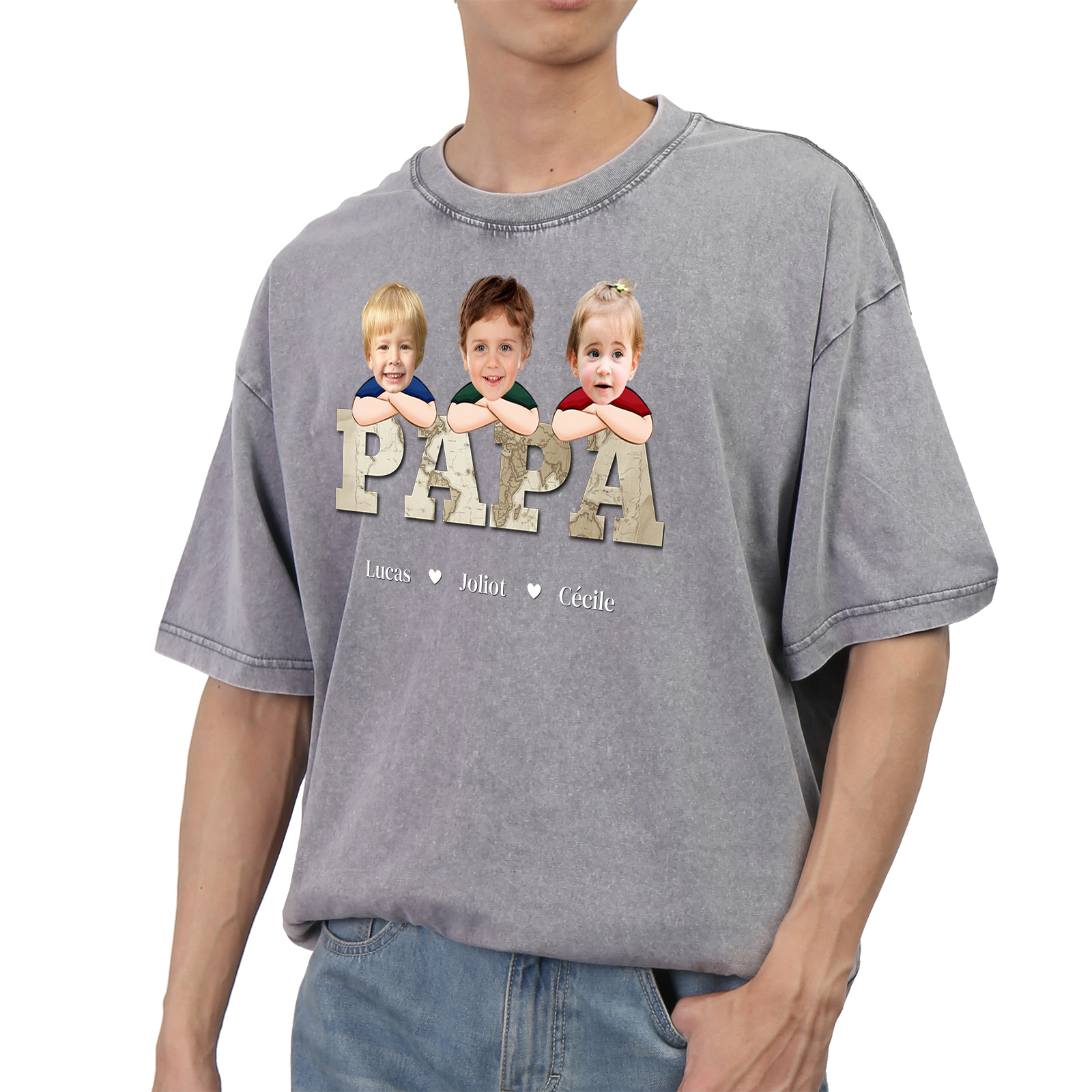 À mon Papi/Papa - T-Shirt Hommes Lion 1-8 Prénoms Personnalisés avec Texte