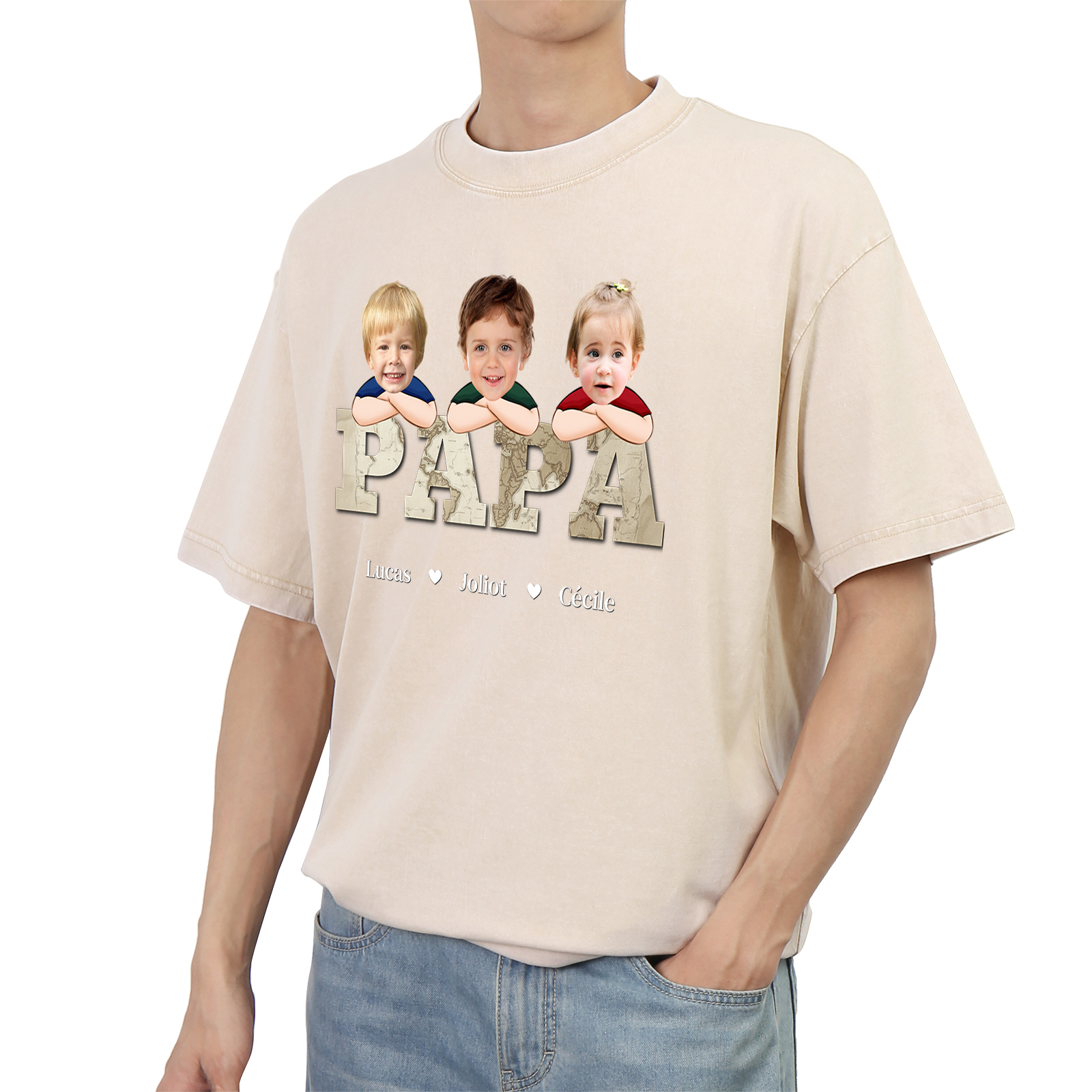 À mon Papi/Papa - T-Shirt Hommes Lion 1-8 Prénoms Personnalisés avec Texte