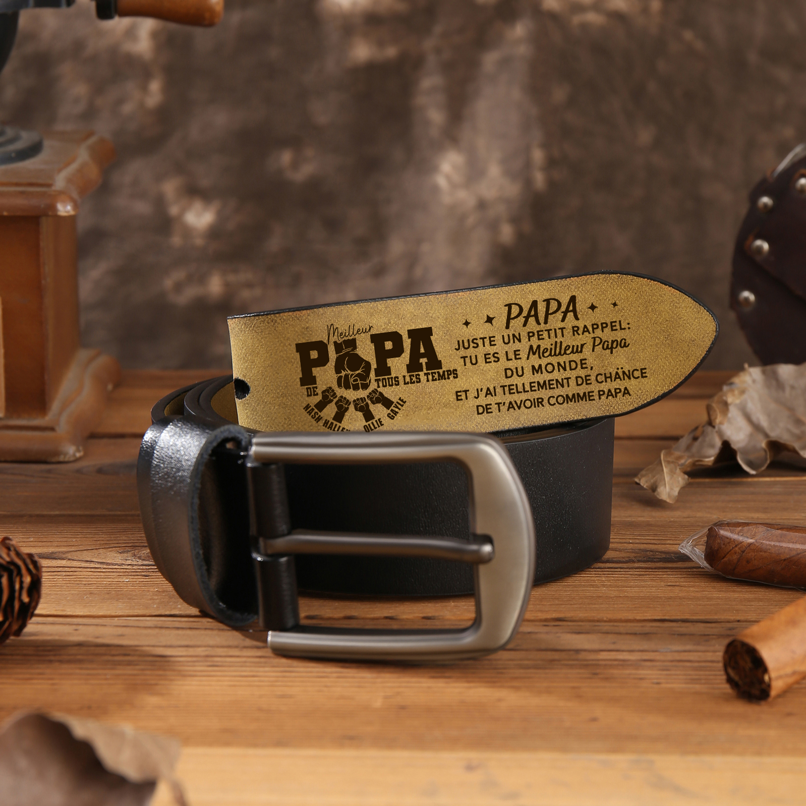 À Papa - Ceinture en Cuir personnalisée avec 4 Prénoms – Cadeau pour Papa | Jessemade