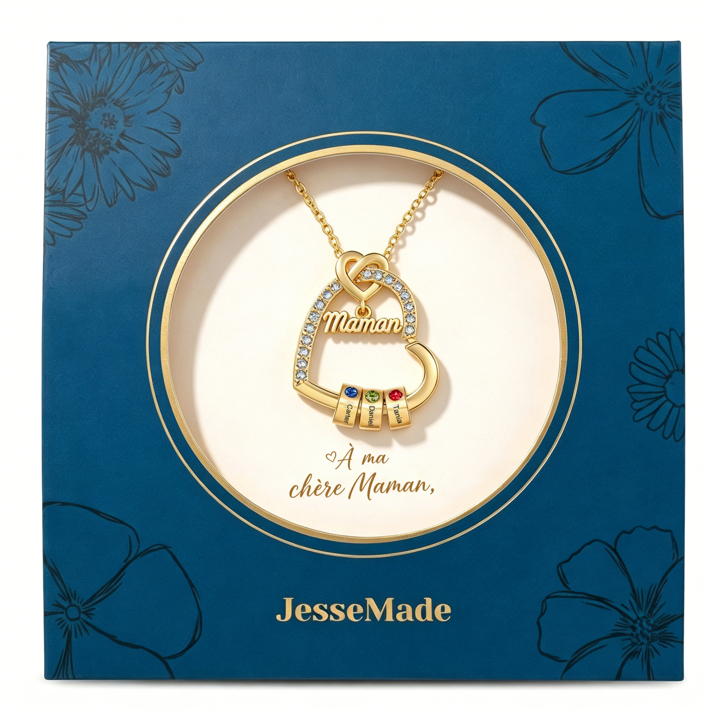 Collier Maman Personnalisé avec Prénoms et Pierres de Naissance – Cadeau Émotionnel pour Maman