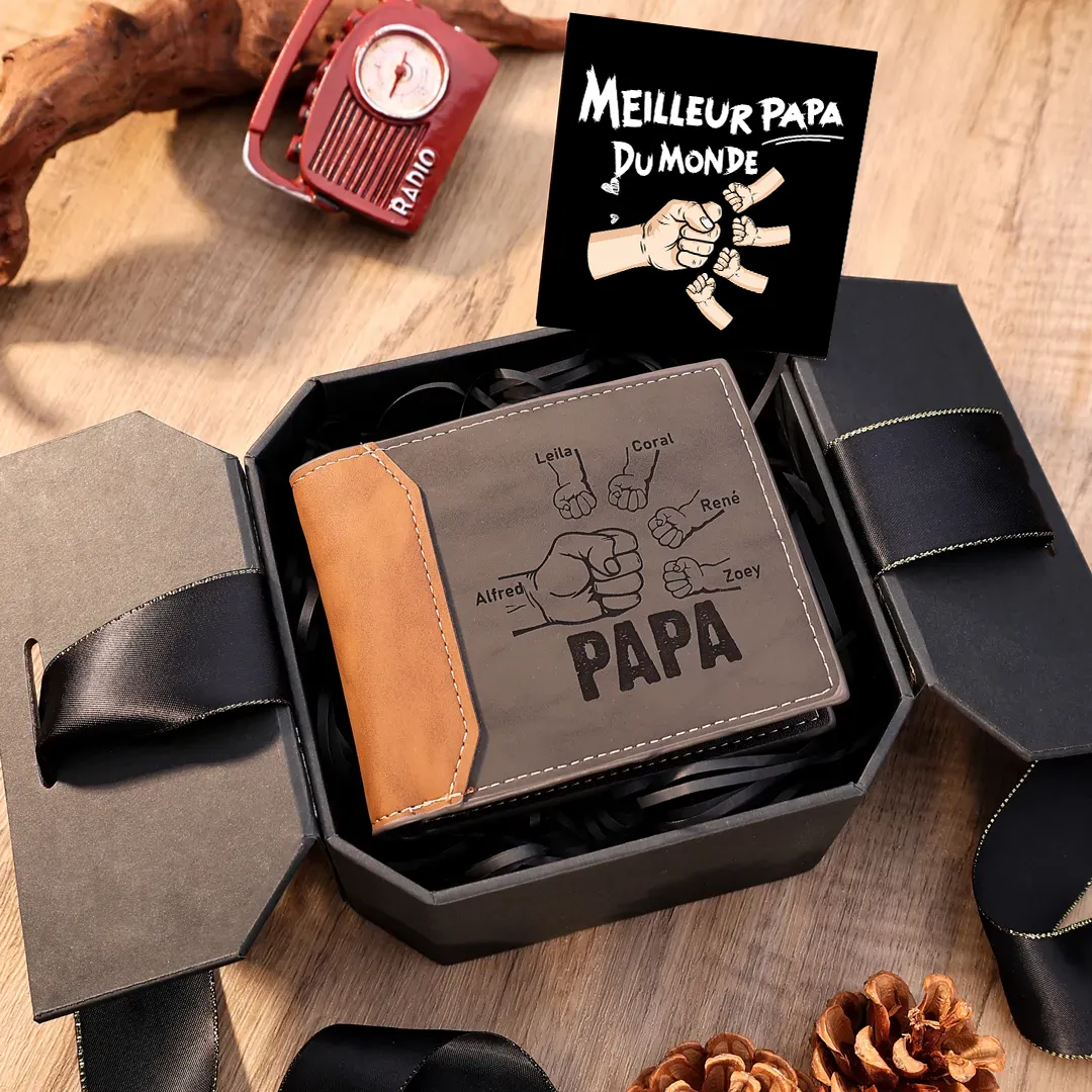 À mon Papa - Portefeuille Poings 2-5 Prénoms Personnalisés avec Photo Classique Homme | Jessemade