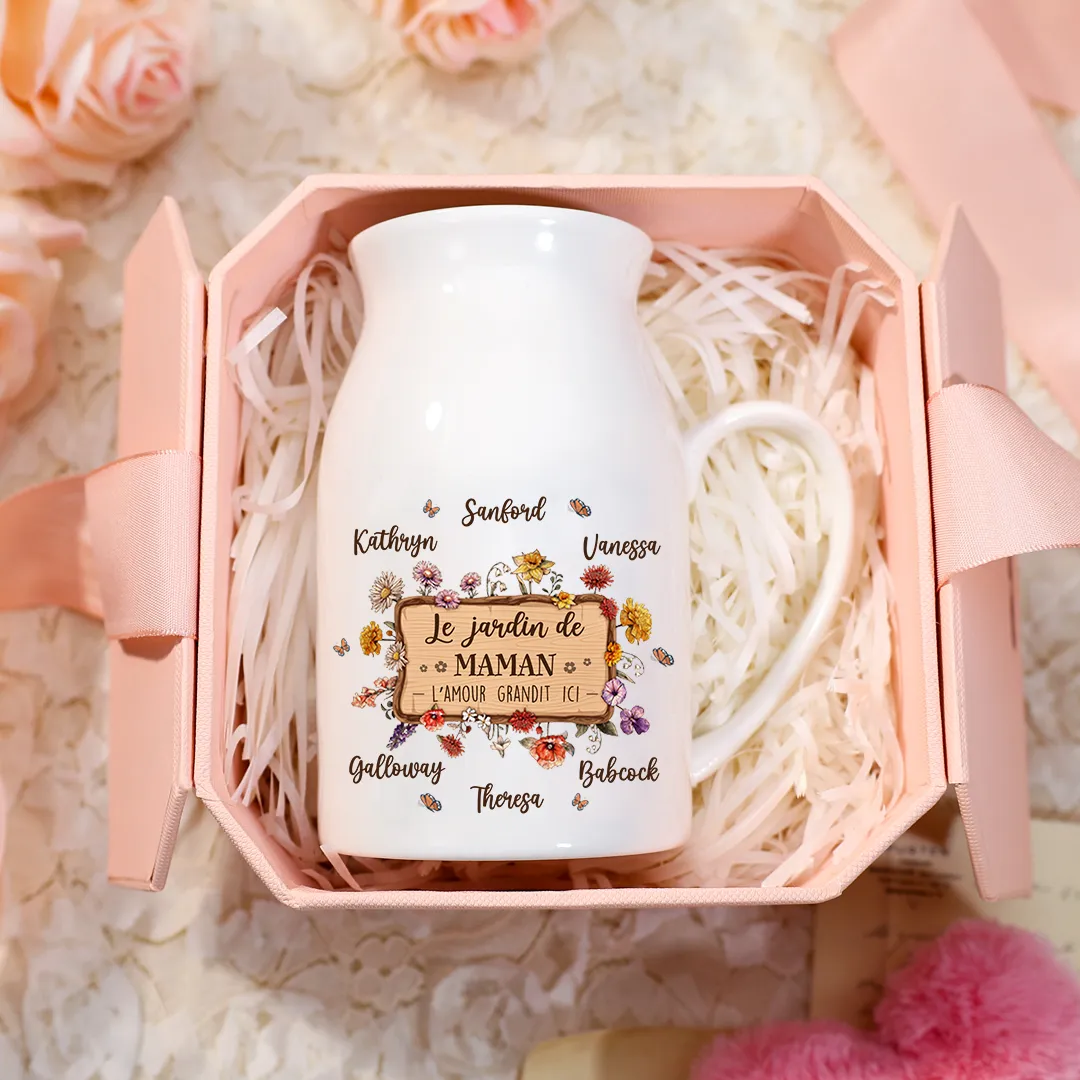 Vase à Fleurs 1-6 Prénoms Personnalisés avec 1 Texte pour Maman/Mamie Décoration de la Maison (sans plantes) | Jessemade