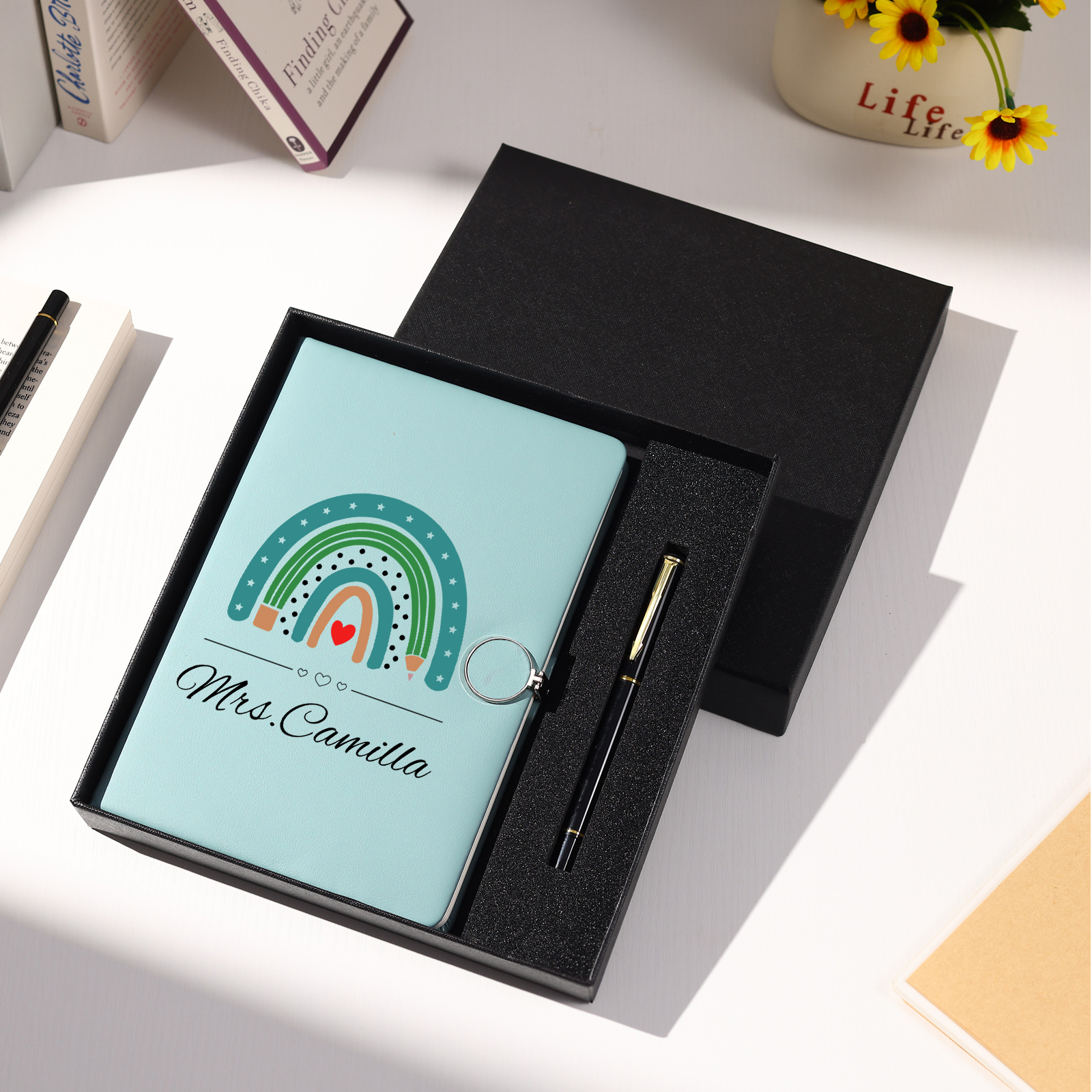 Carnet A5 Personnalisé avec Arc-en-ciel et Prénom avec stylo – Papeterie pour étudiants | Jessemade
