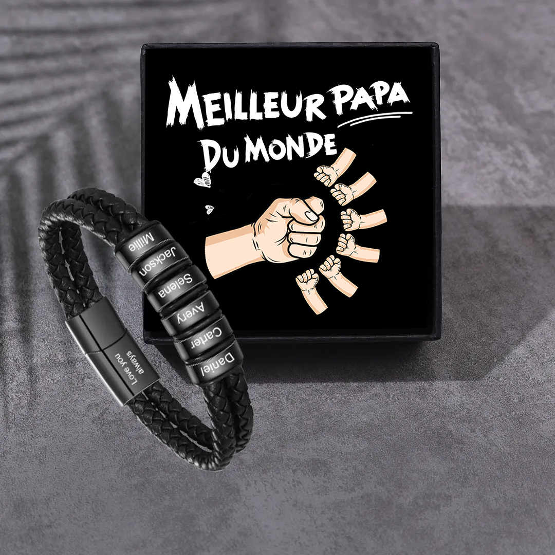 Bracelet Homme personnalisé avec 2-6 Prénoms et 1 Texte gravé | Jessemade