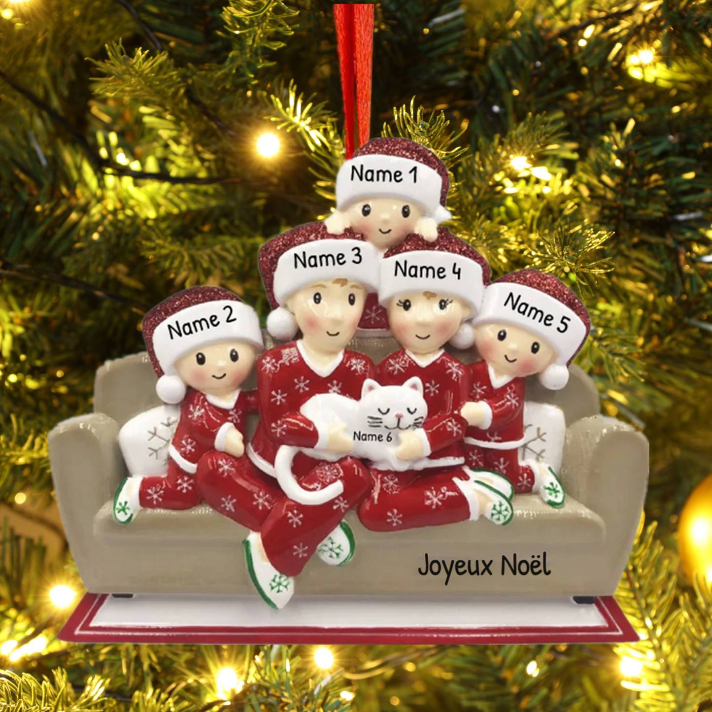 Ornements de Noël Poupée avec chat 6 Prénoms Personnalisés avec texte