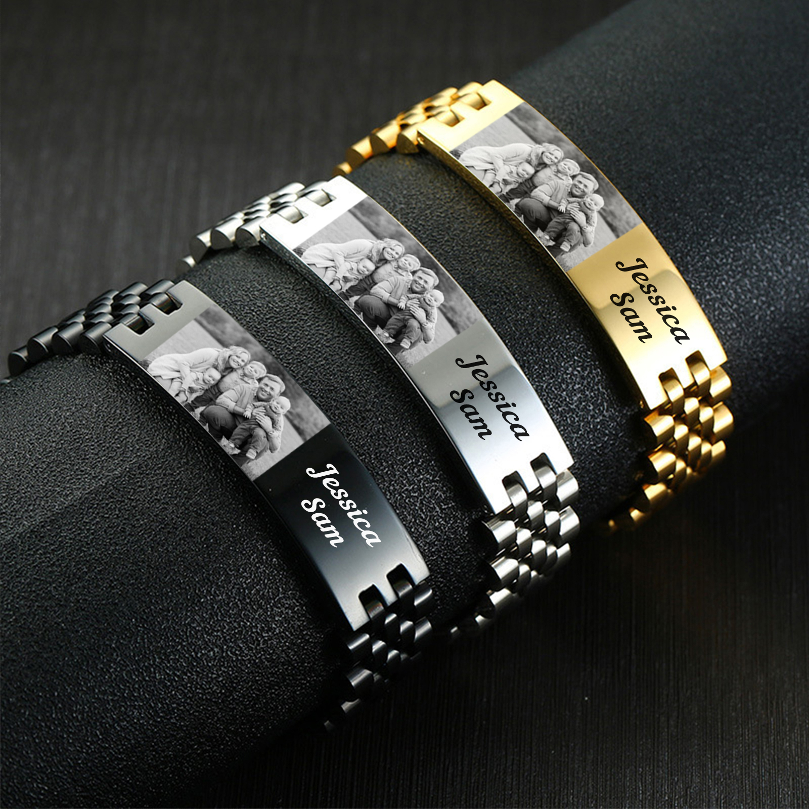 Bracelet Personnalisé 1 texte avec 1 photo en Acier inoxydable