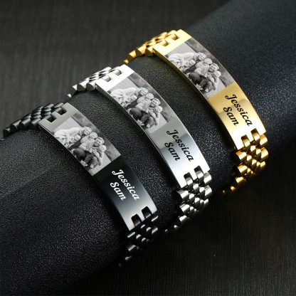 Bracelet Personnalisé 1 texte avec 1 photo en Acier inoxydable