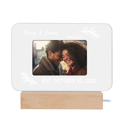 Lampe de chevet LED Lumières 2 Prénoms et 1 Photo Personnalisés avec Texte et Date pour Couple