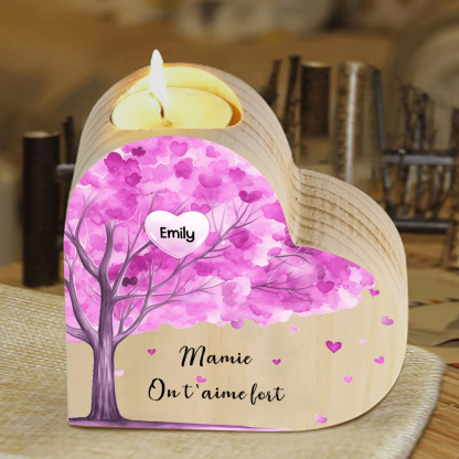 À Ma Maman/Mamie - Bougeoir en Bois Arbre 1 Prénom et Texte Personnalisés pour Famille sans bougie