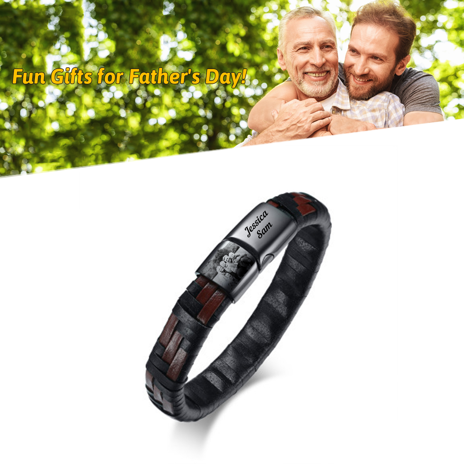 Bracelet en Cuir tressé Bracelet Photo Personnalisé avec Texte｜Jessemade