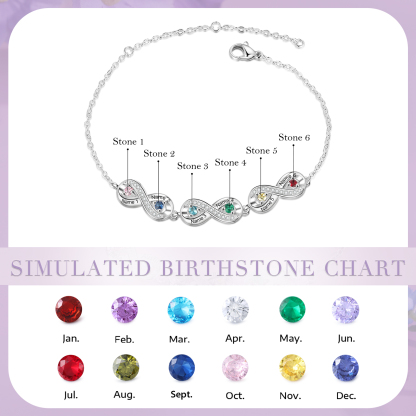 Bracelet Infini 6 Prénoms Personnalisé avec 6 Pierres de Naissance