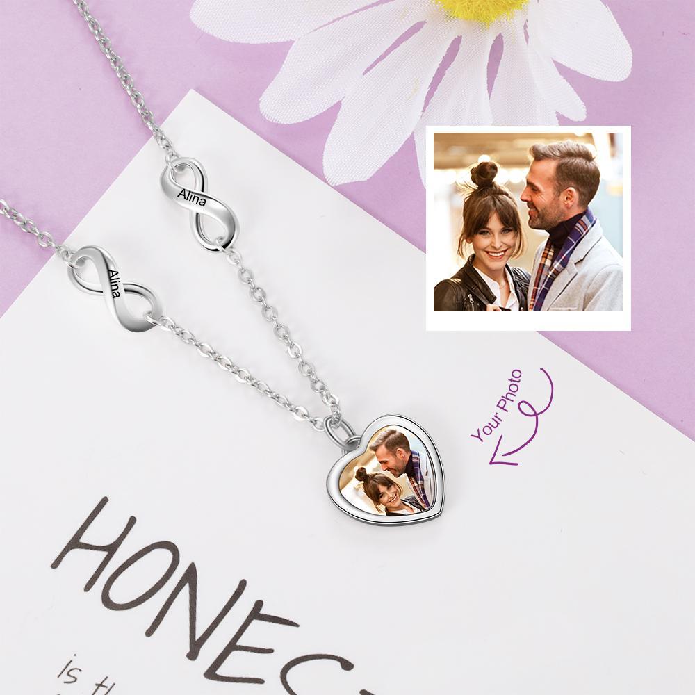 Collier Photo Prénom Personnalisé Infini pour Femme Bébé Cadeau Maman Anniversaire