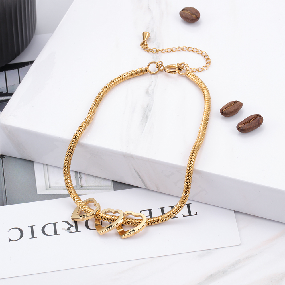 Bracelet Cheville Réglable Prénom Personnalisés Pour Femmes Avec 6 Pendentif Coeur