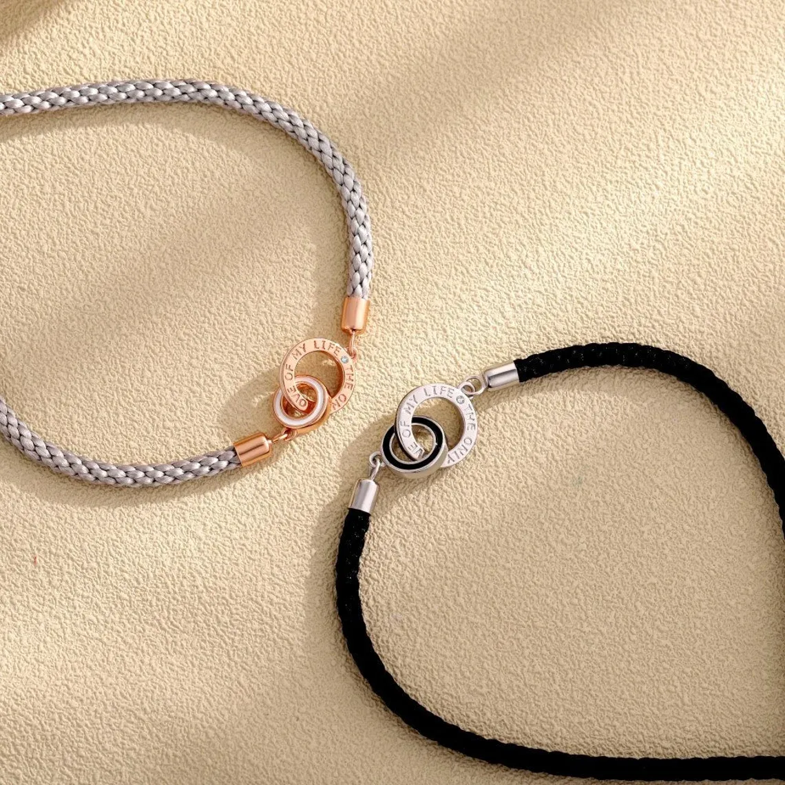 2PCS Bracelets 2 Prénoms Personnalisés Bracelet en Commun pour Couple｜Jessemade