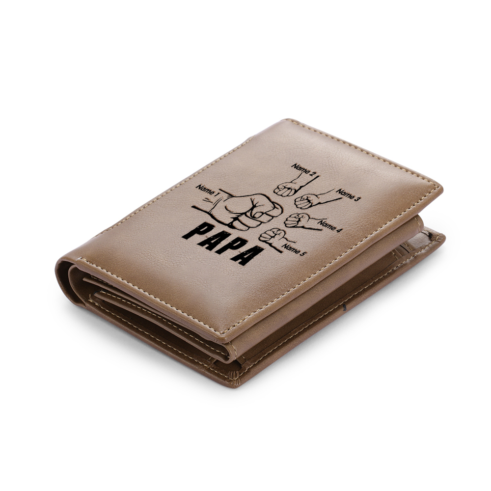 À mon Papa-Portefeuille Poings 5 Prénoms Personnalisée avec Texte Classique Homme Porte-Monnaie Carte