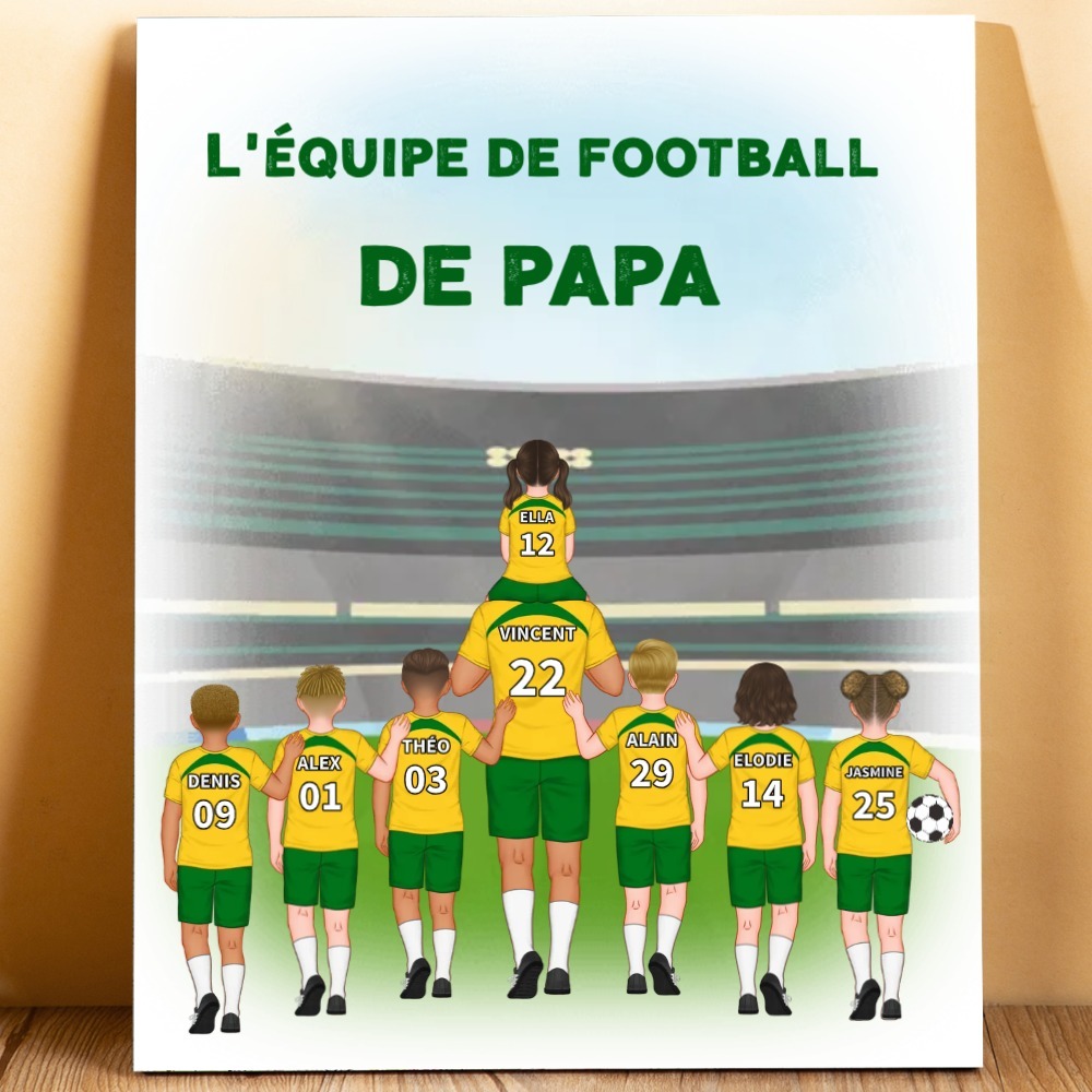 À Mon Papa-Cadre en Bois l'équipe de Football de Papa 2-9 Prénoms Personnalisés avec Texte | Jessemade