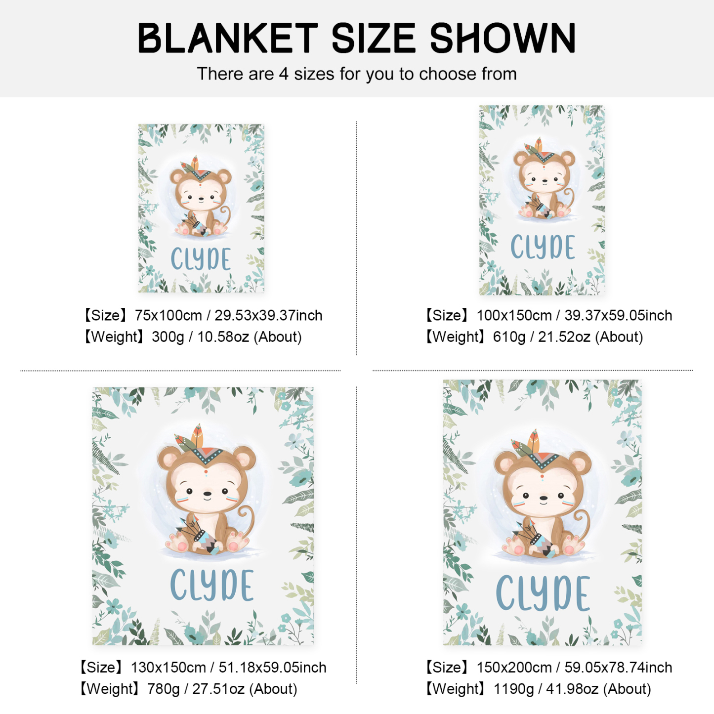 Couverture plaids polaire singe 1 Prénom Personnalisé pour enfant