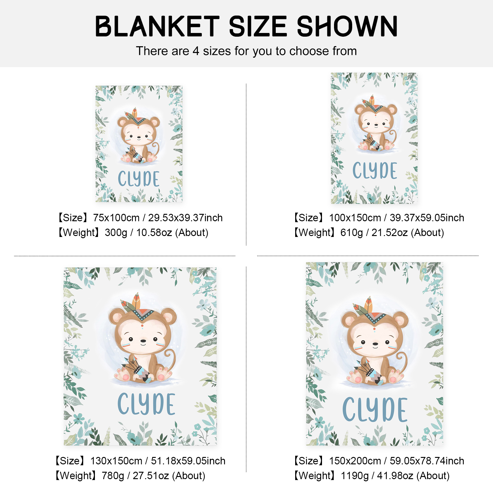 Couverture plaids polaire singe 1 Prénom Personnalisé pour enfant