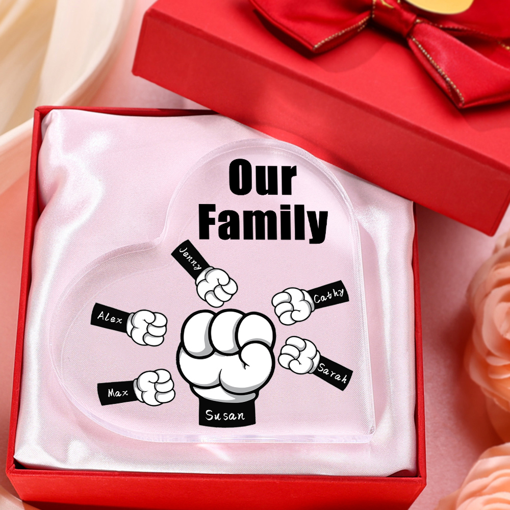 À mon Papa/Maman - Plaque Acrylique en Forme de Cœur Poings 6 Prénoms Personnalisés avec 1 Texte