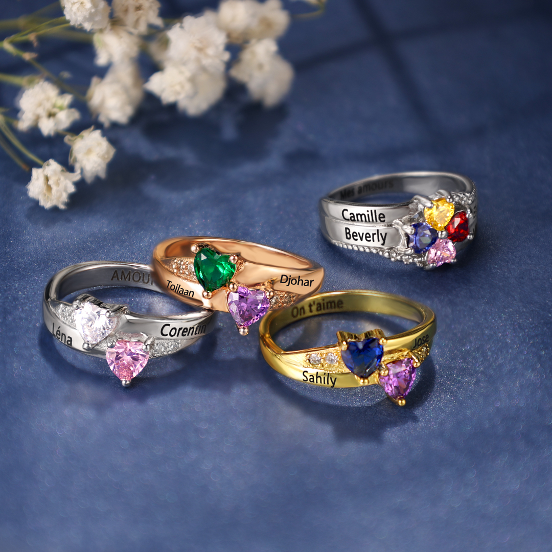 Bague 2 Prénom Personnalisé avec Pierre de Naissance