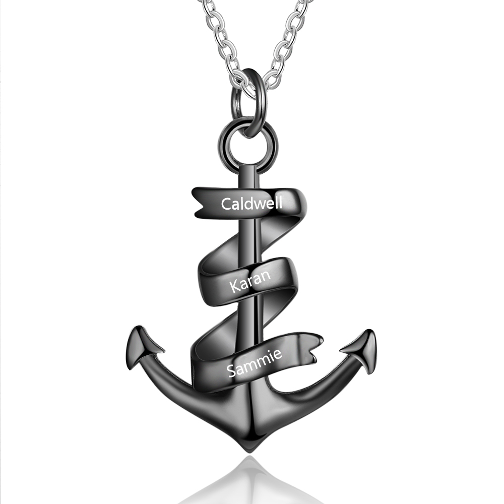 Collier d'ancre marine nautique Pirate ancre pendentif 3 Prénoms Personnalisés Collier Homme