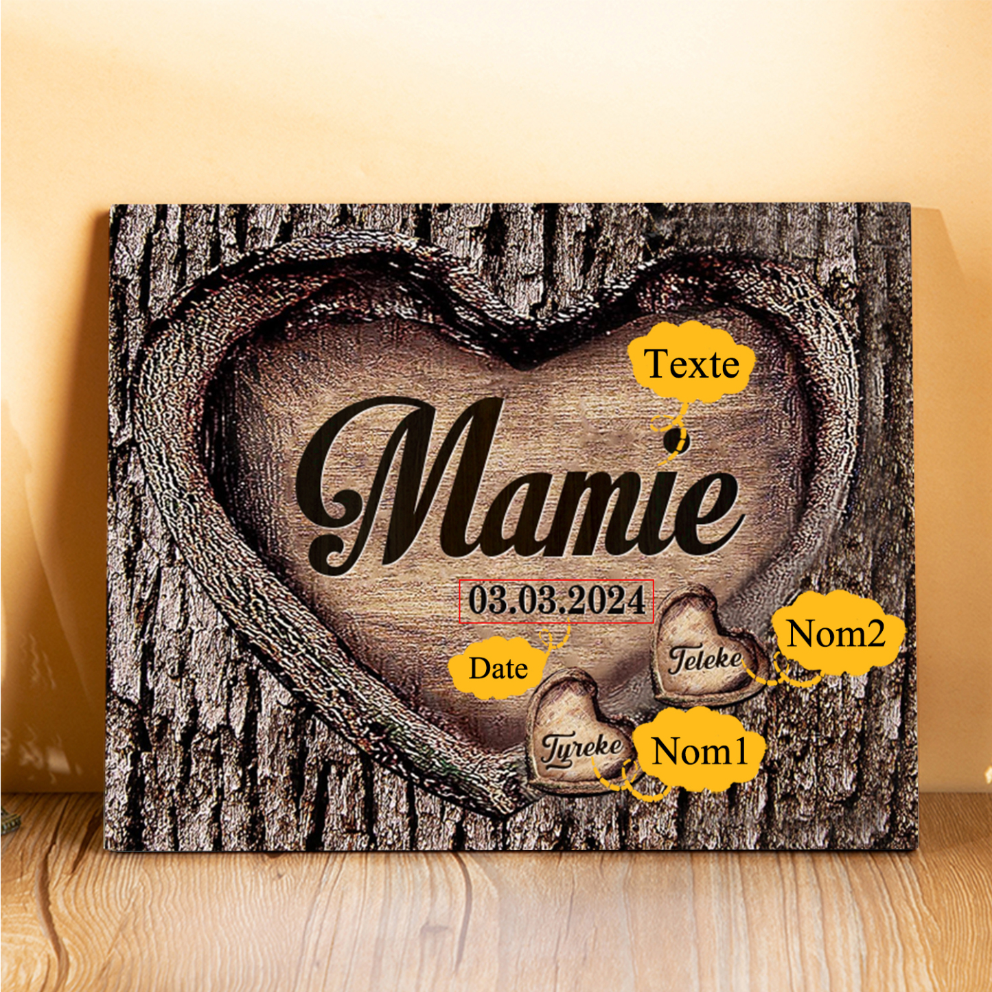 À Papi/Mamie - Cadre en Bois 2 Prénoms Personnalisés avec Texte et Date Cadeau pour Famille