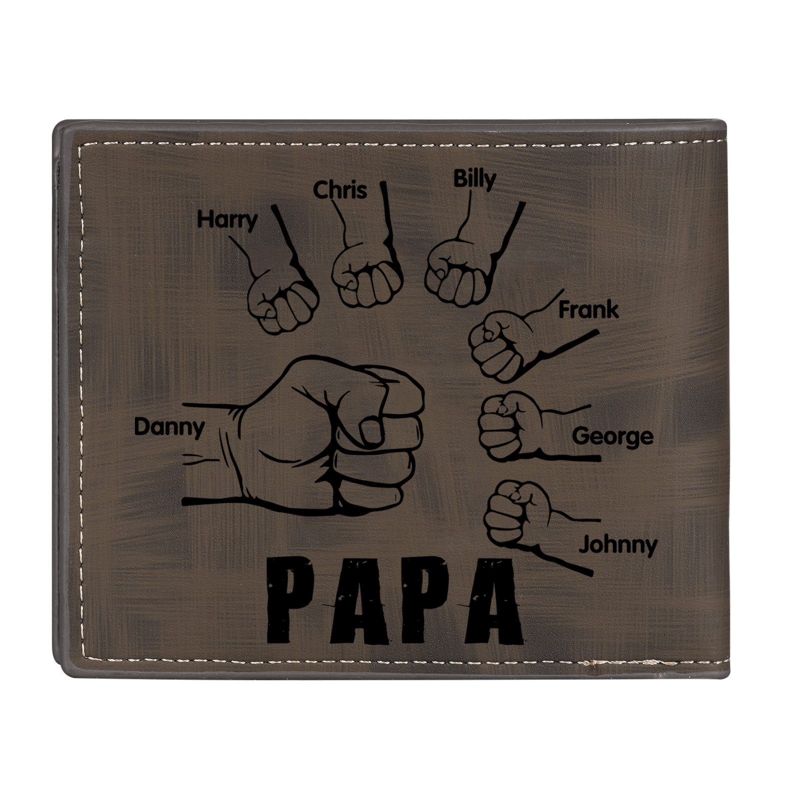 À mon Papa - Portefeuille Poings 7 Prénoms Personnalisés avec Photo Classique Homme Porte-Monnaie Carte