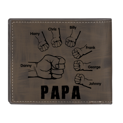 À mon Papa - Portefeuille Poings 7 Prénoms Personnalisés avec Photo Classique Homme Porte-Monnaie Carte