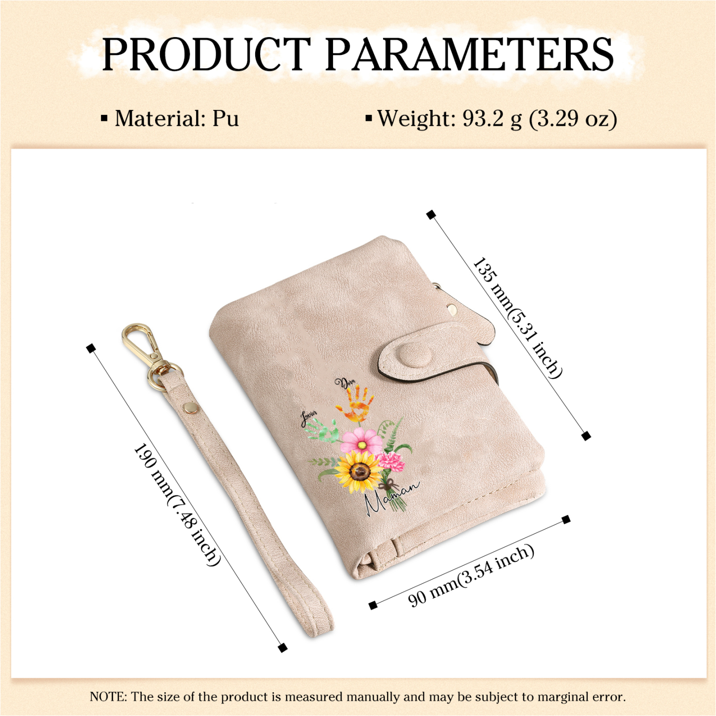 Portefeuille Fleurs 2 Prénoms et 1 Texte Personnalisés Porte-Monnaie Carte pour Femmes