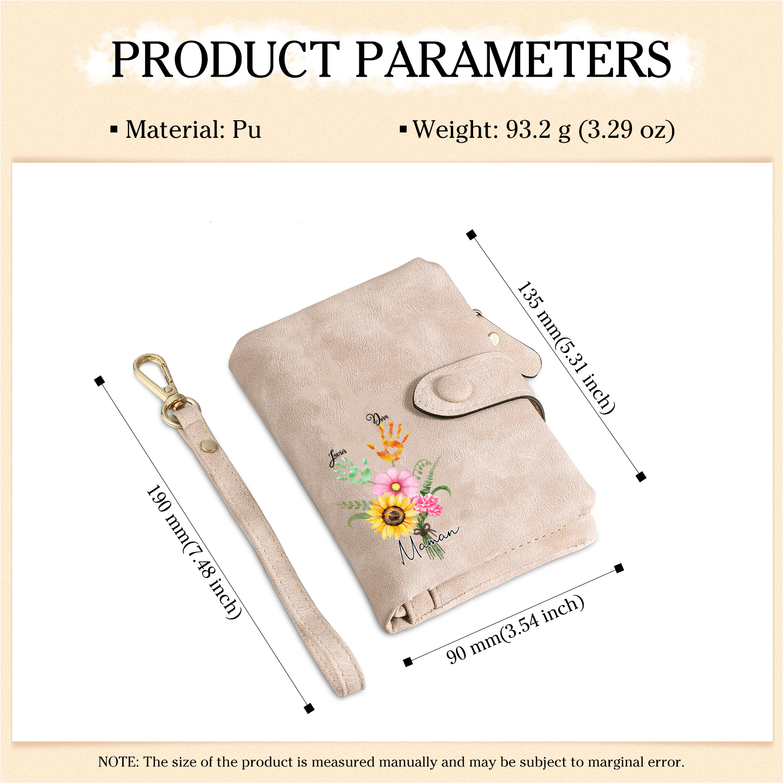 Portefeuille Fleurs 2 Prénoms et 1 Texte Personnalisés Porte-Monnaie Carte pour Femmes