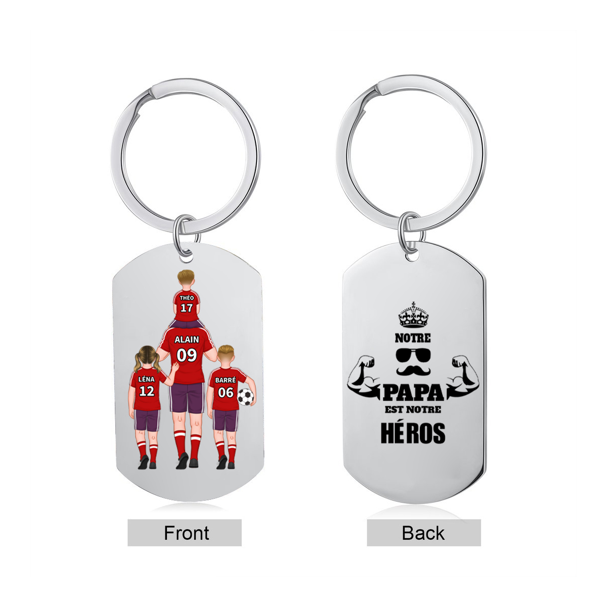 À mon Papa - Porte-Clés Famille du Football 2-4 Prénoms Personnalisés