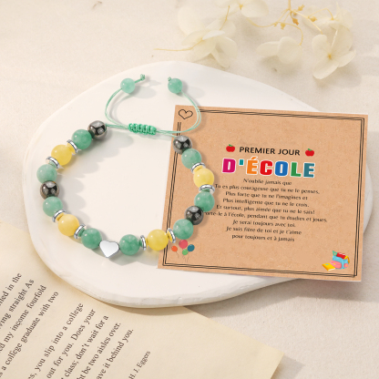 À Ma Fille - Bracelets de Perles de Pierre Cœur - Cadeau Rentrée Scolaire avec Carte Premier jour d’école