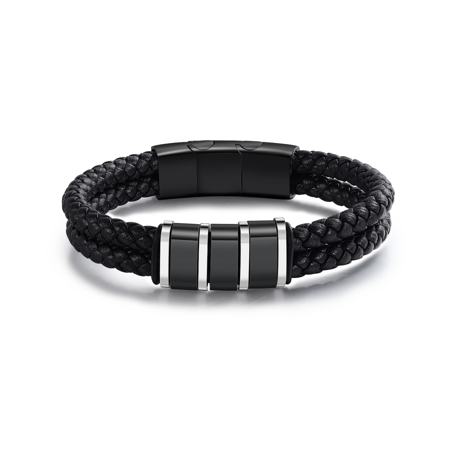 Bracelet Personnalisé en Cuir et Acier Inoxydable Personnalisé avec 3 Prénoms Bracelet Homme | Jessemade