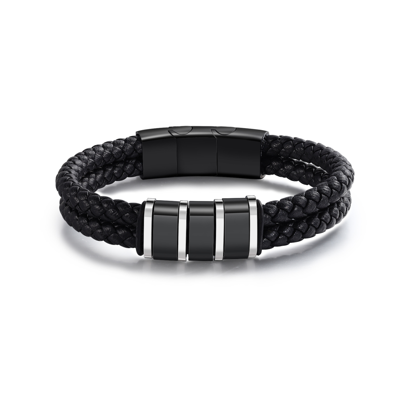 Bracelet Personnalisé en Cuir et Acier Inoxydable Personnalisé avec 3 Prénoms Bracelet Homme | Jessemade