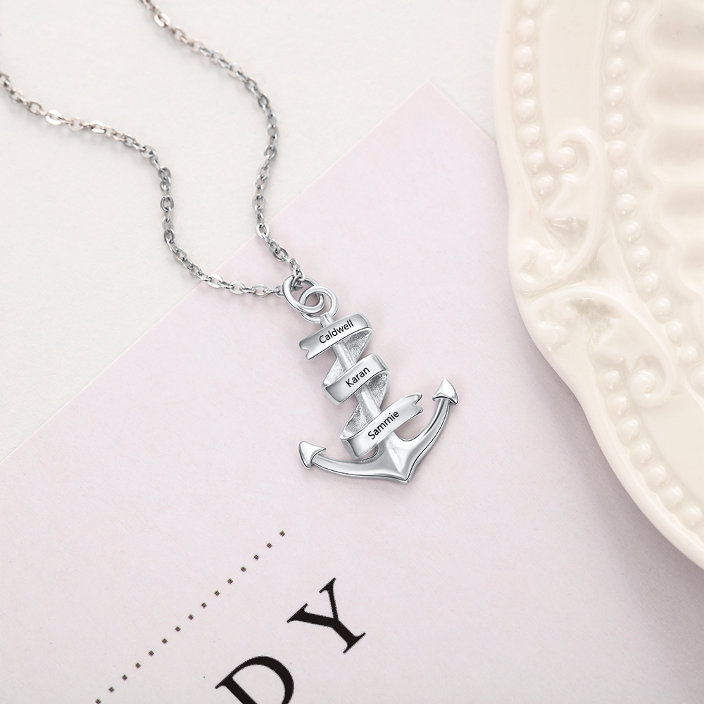 Collier d'ancre marine nautique Pirate ancre pendentif 3 Prénoms Personnalisés Collier Homme