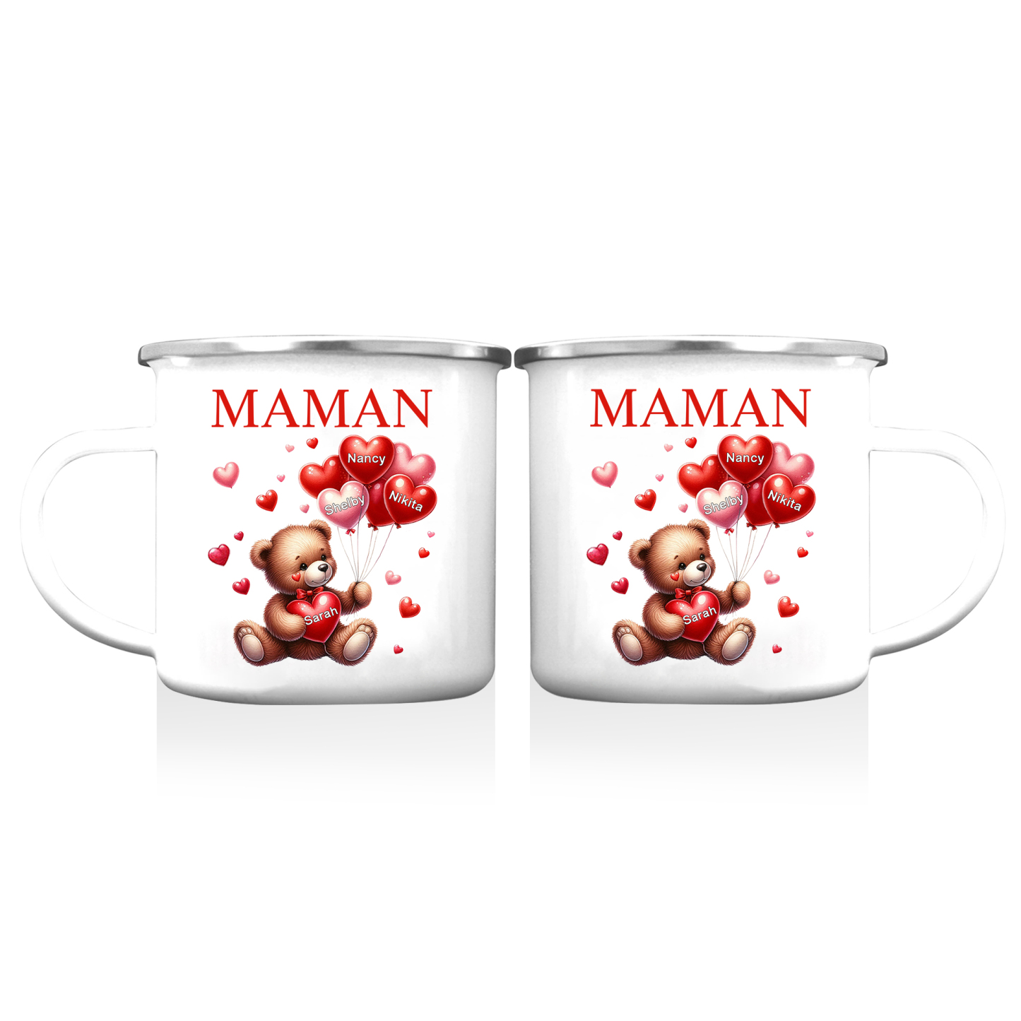 À Maman/Mamie - Tasse émaillée Ours 4 Prénoms Personnalisés