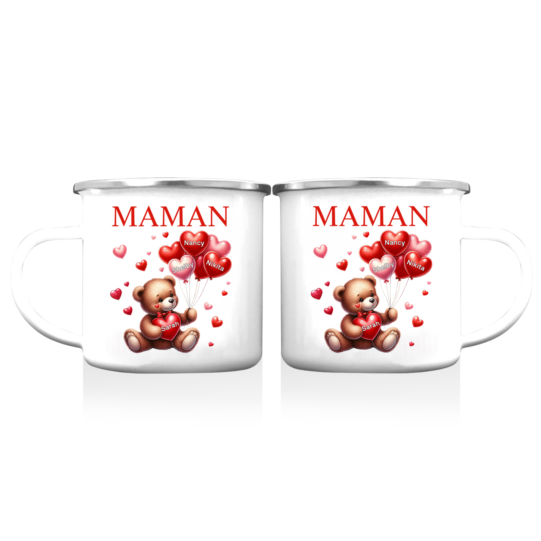 À Maman/Mamie - Tasse émaillée Ours 4 Prénoms Personnalisés