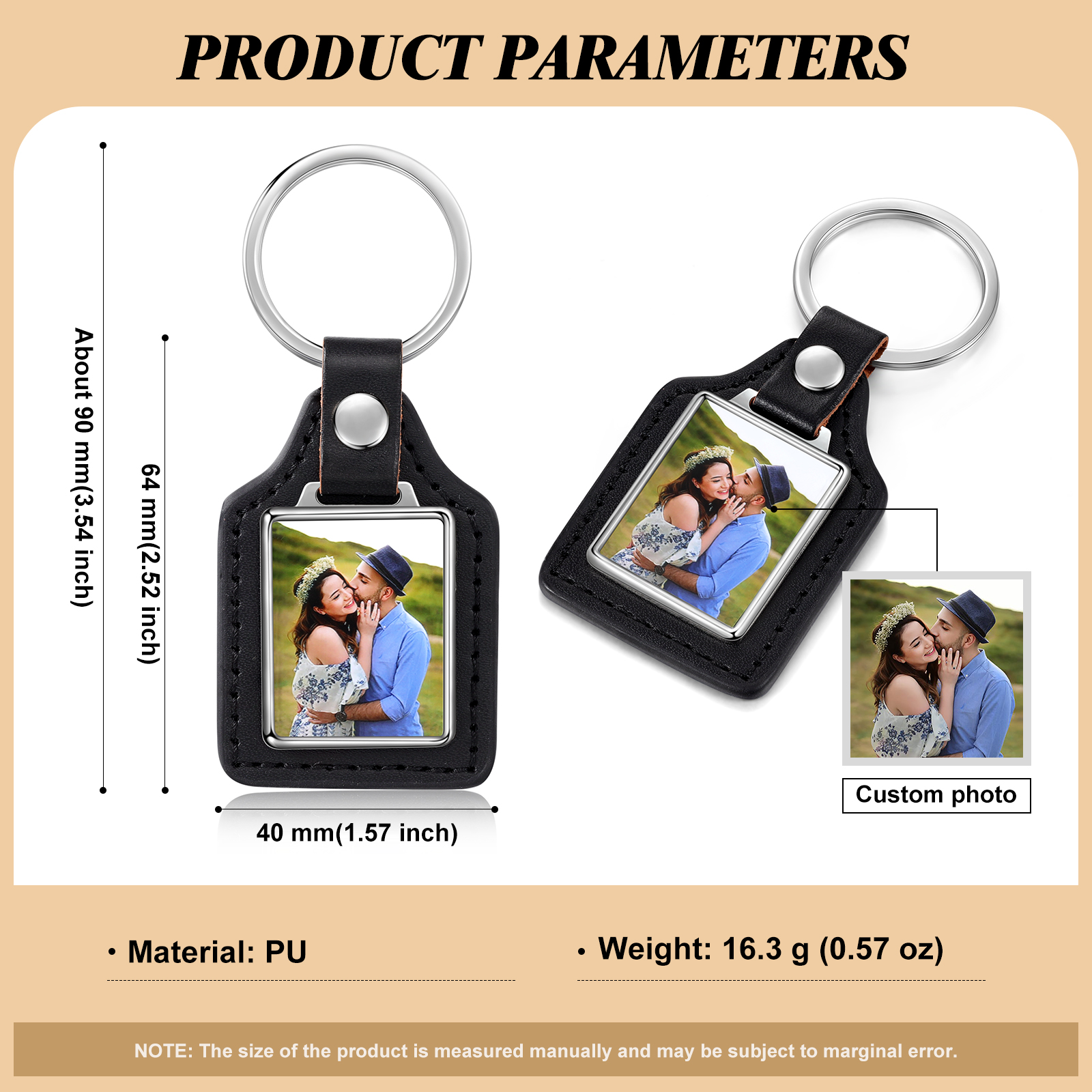 Porte-Clés Cuir PU Rectangle Photo Personnalisée Porte-Clés Homme