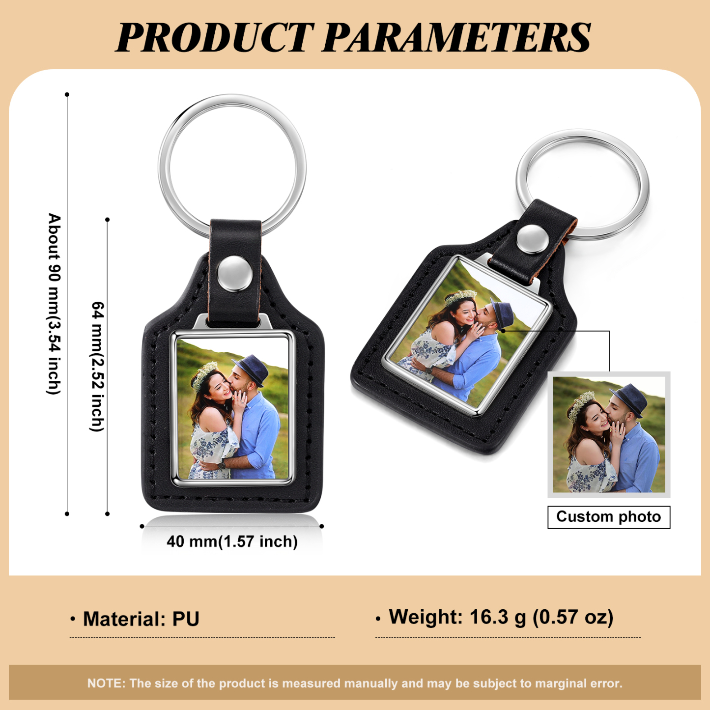 Porte-Clés Cuir PU Rectangle Photo Personnalisée Porte-Clés Homme