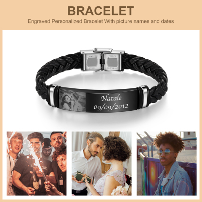 Bracelet Prénom et Photo Personnalisés avec Date pour Homme