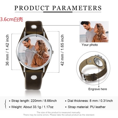 Montre Personnalisée Photo avec Gravure du prénom ou Message Bracelet en Cuir